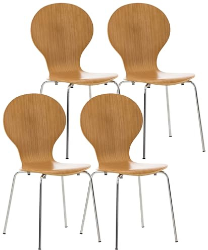 CLP 4X Stapelstuhl Diego l Ergonomisch geformter Konferenzstuhl mit Holzsitz und Metallgestell I Stapelbarer Stuhl mit pflegeleichter Sitzfläche, Farbe:Eiche