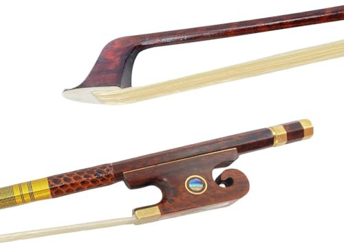 Yinfente Violinenbogen 4/4 in voller Größe, Schlangenholz mit Perlenauge, natürliches Haar, Pernambuko-Ebene, steif und gut ausbalanciert, Violinenbogen in voller Größe für Violinisten und Geiger
