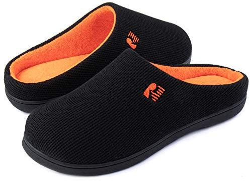 RockDove Men's Original Two-Tone Memory Foam Slipper, Size 10/11 UK Men, Black and Orange