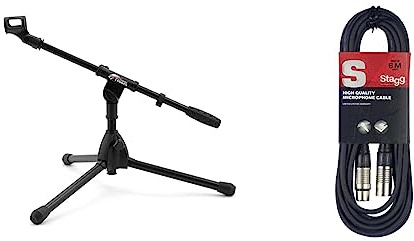 Tiger MCA49-BK Pied Microphone de Table - Noir & Stagg Câble microphone de haute qualité XLR vers prise XLR, 6 m, noir