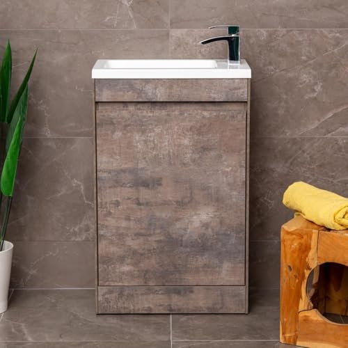 Ochil Floor Standing Cloakroom Vanity Unit With Polymarble Basin Sink Soft Close Door Bathroom Unit � Brown - 550mm