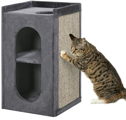 PawHut 81cm Cat Scratching Barrel with Two Cat Houses for Indoor Cats - Grey