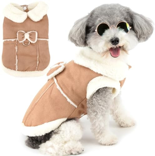 Zunea Hunde-Wintermantel für kleine Hunde und Katzen, Fleece-Hundejacke, Mantel mit D-Ring, niedliche Welpenkleidung mit Schleife, weiche, warme Fleece-Weste, Kleidung, winddicht, kaltes Wetter,