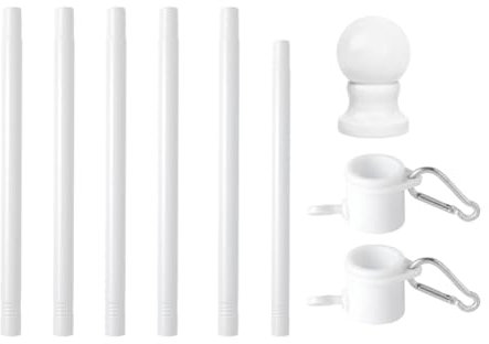 Osmond Kit de mástil de bandera para exteriores, mástil de bandera estadounidense montado en la pared, anillo antirgiratorio para porche, patio, color blanco