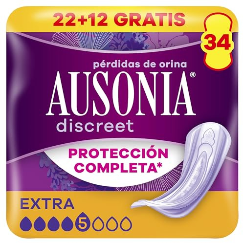 Ausonia Discreet Compresas, Extra, Pack de 34, Para Pérdidas De Orina Para Mujer, Protección Completa*, Discreción Increíble