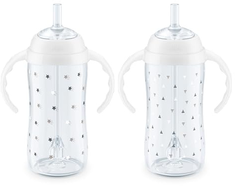 NUK Learner Straw Cup, 10oz, 2-Pack - Toddler Sippy Cup with Soft Straw for Easy Drinking, Suitable for Ages 8 Months and Up, Timeless Collection