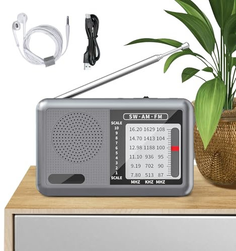 Vmiorzq Radio FM - Poste Radio Mondial avec Écouteurs,Batterie Rechargeable, Récepteur Ondes Courtes pour Seniors – Maison, Voyage, Extérieur