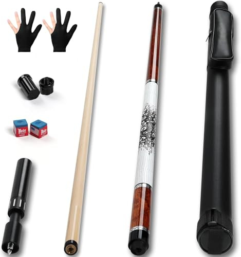 AKLOT Taco de Billar, Palos de Billar Profesional extensión telescópica, Taco de Madera de Arce Canadiense con Estuche, 147cm(58 Pulgadas),567g(20 onzas)