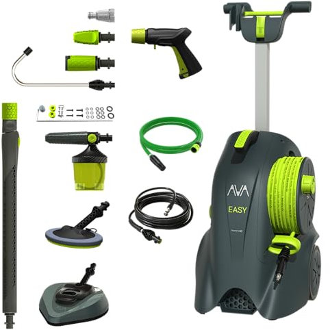 AVA Easy P50 Pressure Washer Super Bundle, 130 Bar, 1800W, with Premium Foam Cannon, Patio Cleaner & 5 Other Accessories, incl Self Priming Hose, Microfibre Mop, 10m Pipe Cleaning Hose and 135° Lance