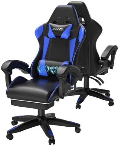 Racingreat Massage Gaming Chair with Footrest for Adults (Blue) | Ergonomic,Footrest,Height Adjustable,Reclining,Headrest,Lumbar Support,Armrests,High-Back Ergonomic Chair,360°-Swivel