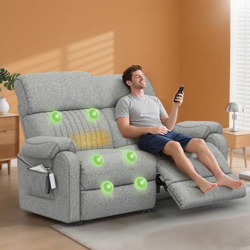 SQUEBILIFE 2 Seater Recliner Sofa 145° Reclining Loveseat with Massage & Heat, Dual remote control Dual Side Pockets Recliner Armchair Reclining Chairs Love Seat Couches for Living Room, RV