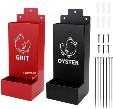 2 stycken foderautomat för kycklingar, kycklingfoder, ostronskal, fodertråg av metall, automatisk tyngdkraft, foderdispenser, väggmonterad kycklingfoderdispenser för kycklingar, ankor och fjäderfä