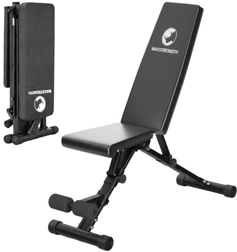 MAXSTRENGTH Adjustable Weight Bench Foldable for Multifunctional Home Exercise Gym Workout Utility Incline Decline Flat Bench Press for Full Body Workout Fitness Training Black