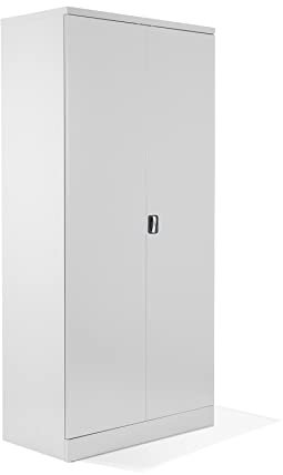 Schrank & Stuhl Aktenschrank Büroschrank Stahlschrank Flügeltürschrank mit 4 höhenverstellbaren Fachböden, 195x92x42 cm, Weiß