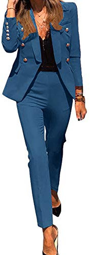 GuoCu Damkostym set, 2 delar elegant byxdräkt, smal passform kavaj med kostymbyxor för kontor bröllop, vår sommar enfärgad affärsklädsel tvådelad fritidsklädsel, byxor kavaj