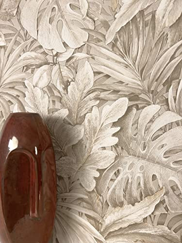 NEWROOM Tapete Beige Vliestapete Dschungel - Dschungeltapete Tropisch Weiß Blätter Monstera Blätter Floral Urwald inkl. Tapezier-Ratgeber