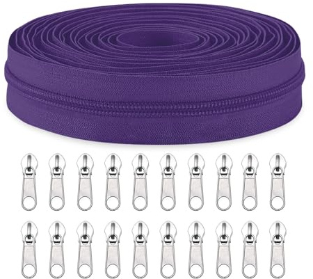 Sawoake #5 Nylon Coil Zippers by The Yard Bulk 10 Yards with 20pcs Zipper Sliders for DIY Sewing Tailor Craft Bag Garment Home Textile…(BlueViolet)