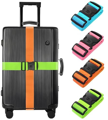 BILIONE 4 Pcs Luggage Straps for Suitcases Strap Suitcase Belts，Heavy duty Luggage Straps，Adjustable Suitcase Straps,Premium Accessory for Travel Bag Closure (Orange + Green + Blue + Pink)