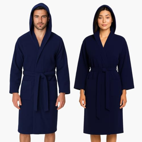 Jenny Sesal Mikrofiberbadrock med huva och bälte herr/dam utrymmesbesparande förpackning (XL, marinblå)