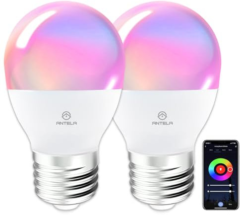 ANTELA Alexa Glühbirne E27 G45 5W 470LM Smart WLAN LED RGB Dimmbare Birne Lampe, App Steuern Kompatibel mit Google Home, Warmweiß (2700K) Kaltweiß (6500K) Licht, 2PCs