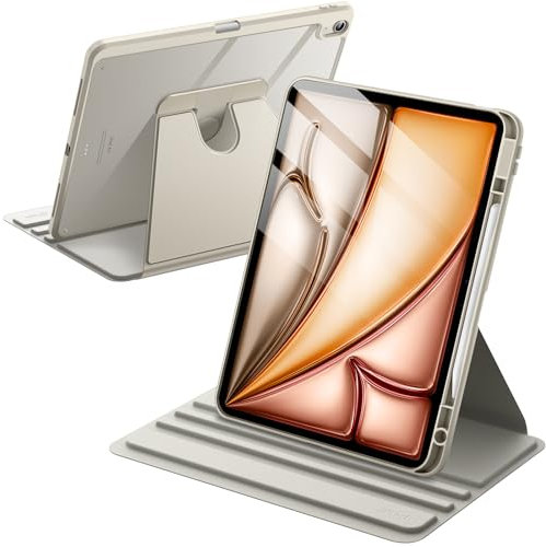 JETech Drehbare Hülle für iPad Air 13 Zoll M3/M2 (2025/2024) mit Stifthalter, 360 Grad Drehbare Schutzhülle Ständer Transparente Rückseite, Auto Wachen/Schlafen (Polarstern)