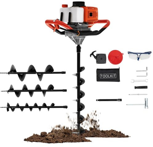 Tarière à essence, monocylindre, 52 cc, 2,4 CV, 2,4 CV, avec 3 forets, longueur de foret 800 mm, puissance 1900 W, pour jardin ou terres agricoles