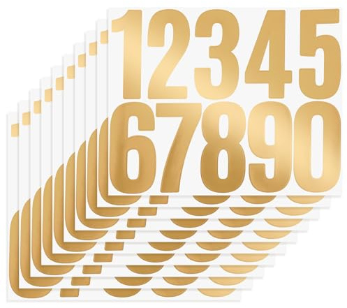 ZEYIYER Numeri adesivi oro 10 fogli – 8 cm impermeabile numeri autoadesivi 0-9 – Adesivi riflettenti in vinile per cassetta postale, residenza