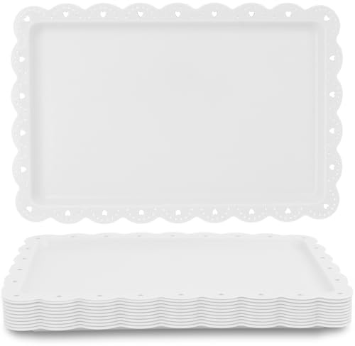 Food Tray, 12 Pack Serving Tray Serving Platter Cookies Dessert Plates,Disposable Plastic Serving Trays Rectangle Dessert Trays for Party, Wedding, Restaurant, 14.4 X 9.3 (White)