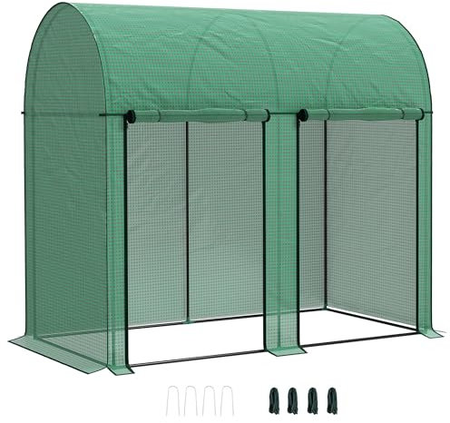 Outsunny Serre de Jardin PE, Serre de Balcon, bâche renforcée 140 g/m², châssis en Acier, 2 Portes zippées enroulables, pour légumes Plantes Fleurs, intérieur et extérieur, 200 x 100 x 178 cm, Vert