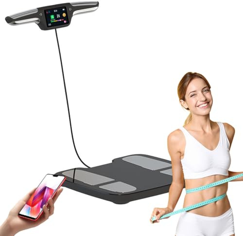 Báscula de baño Digital, báscula Inteligente 8 electrodos Analizador de composición Recargable de Alta precisión con índice BMR Grasa Corporal Báscula Digital Composición Medición de Grasa y músculos