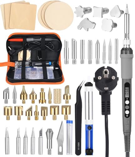 Brandmalerei Lötkolben Set,60W Einstellbare Temperatur 200-450°C Brandmalkolben Set, 2 in 1 Lötkolben Holzbrennstift mit Tragetasche,für Prägen,Holz, Leder Gravieren, Skulptur Holzbrandmalerei