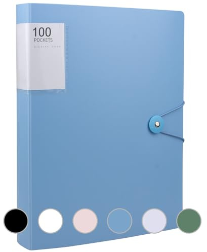 Raccoglitore A4 con buste trasparenti, 100 tasche con buste trasparenti, formato A4, raccoglitore con pellicole per progetti per individui, scuola e uffici (blu)