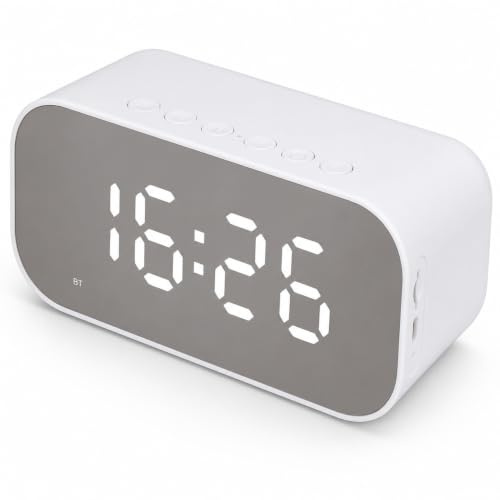 Elprico Alarmklockradio, Digital Väckarklocka med Bluetooth -högtalare, FM -radio, Dubbla Larm, 3 -nivådimmer, Ledde Digital Klocka för Sovrums Sovrumskontor (WHITE)