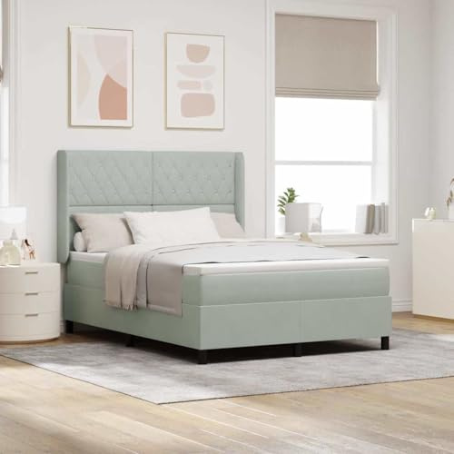 vidaXL Bäddfjäder med LED -remsljus Ljusgrå 140 x 190 cm Sammet, Stilrent sovrum, modern sammetsboxsäng, skummadrass, minimalistisk design, anpassningsbara funktioner, chic komfortås