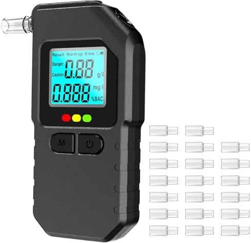 KXYINOS Ethylotest Electronique à Double Capteur, Portable Testeur d'alcool avec Écran LCD Numérique, Précision de Qualité, pour Usage Personnel et Professionnel, avec 20 Embouchures