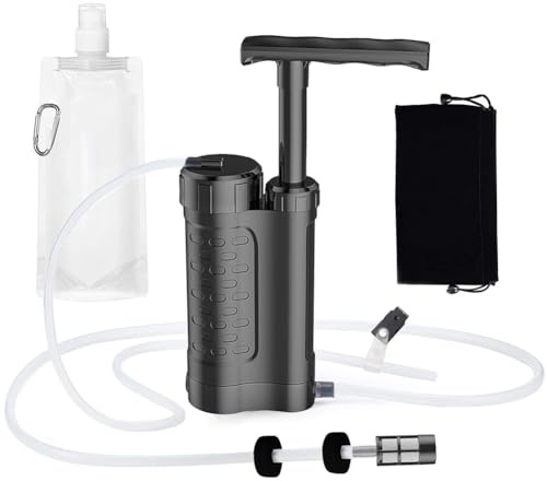 Koolenry Filtre à Eau Personnel d'urgence Extérieur, Système de Filtration en 4 Étapes, Purificateur d'eau Portable, Filtre à Eau de Survie d'urgence, B