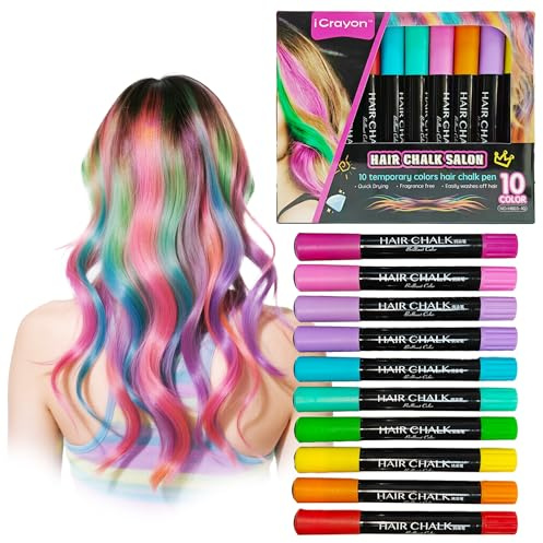 Tiza para el cabello para niños, palitos de tinte temporal para el cabello, fáciles de aplicar, 10 colores vibrantes para fiestas, cosplay, festivales y diversión diaria, grandes regalos para niñas y