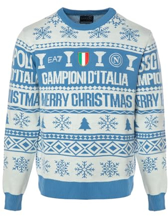 SSC NAPOLI Maglione Natale Bianco/Azzurro, Prodotto Ufficiale 2025, Natale 2025, S