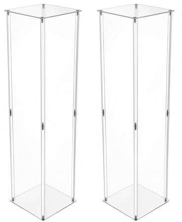DCSYOG Blomstativ | blompelare | akrylblomstativ set om 2 | 100 cm hög | transparent | kan belastas upp till 15 kg | för bröllop, fest, vardagsrum, dekoration – kristalloptik