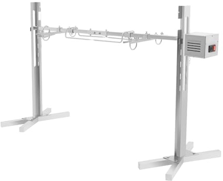 Barbacoa giratoria eléctrica de 40 kg, parrilla giratoria 2,5 rpm, 20 W, asador barbacoa para 30 personas, acero inoxidable, varilla 134 cm, altura 5 velocidades, carbón madera, para camping jardín