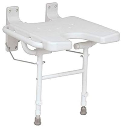 Asiento de pared abatible con patas y forma de herradura