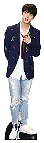 Star Cutouts CS748 Jin BTS Kim Seok-jin Red Tie Lifesize Cardboard Cutout with Free Mini – K-Pop Idol Display, Fan Gift & Party Standee