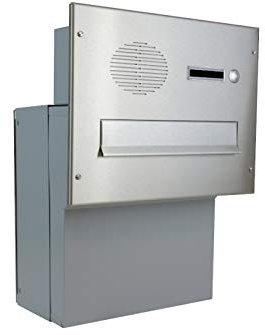 F-04 Edelstahl Mauerdurchwurf Briefkasten mit Klingel & Sprechsieb (Tiefe: 18-27 cm) - LETTERBOX24.de