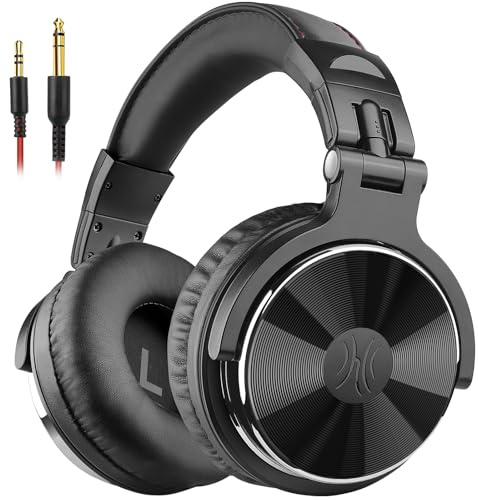 OneOdio Pro 10 Over-Ear Headphones Wired 50mm Driver 6.35 & 3.5mm Jack DJ Monitor Headphones Recording Mixing Studio Monitoring Guitar Podcast Cell Phone PC MP3/4 Black