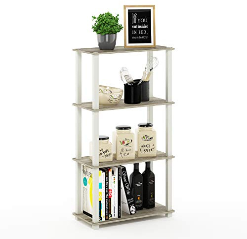 Furinno TURN-S-TUBE Storage Shelves, 4-Tier Book Shelf, Corner Shelf, Toolless Open Shelves, for Organization and Storage, Living Room, Garage, Home Office, Sonoma Oak