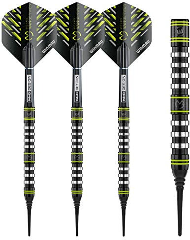 WINMAU Michael Van Gerwen MvG Assault Tungsten Softip Darts Set 18 Gram with Prism Flights and Nylon Shafts (Stems)