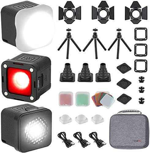 SMALLRIG RM01 LED Videolicht Kit (3 Pack), Videoleuchte Kit Mini Cube mit 8 Farbfiltern, Video Light Kit 5600K CRI95 für Makrofotografie, Entwickelt für Liebhaber von Garage Kits (GK) - 3469