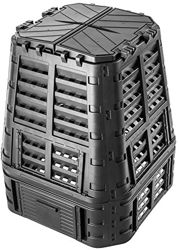 KADAX Compostador negro, sistema de compostaje, compostador rápido de plástico, termo-compostador resistente a la intemperie con tapa plegable (740 L)