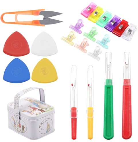 Swpeet 108Pcs Sewing Tools Kit, 10Pcs Professional Tailor's Chalk and 4Pcs Seam Ripper with 100Pcs Plastic Quilting Clips and Snip Scissor Assortment Kit, Thread Remover for Sewing Marking
