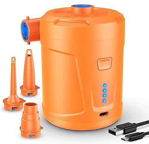 SUPPOU Pompa ad Aria Portatile Elettrica, 2 in 1 Gonfiatore rapido con 3 ugelli d'aria, Per Materassi, Piscina, Campeggio (arancia)
